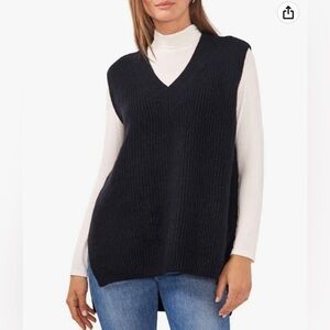 VINCE Camuto - Women's Oversized V-Neck-High Low Split Hemline Knit Vest - Black